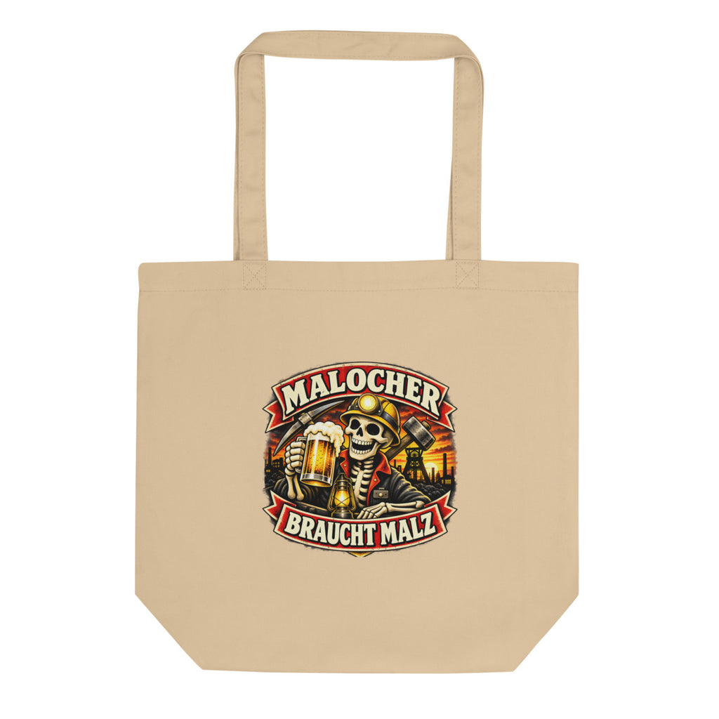 Malocher mit Bier und Grubenlampe – Bio-Baumwolltasche – Frontdruck