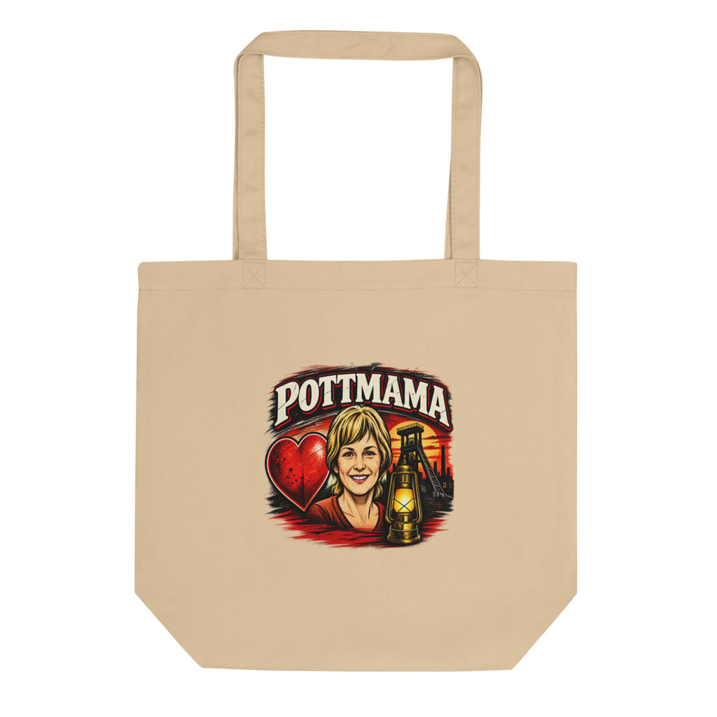 Pottmama mit Grubenlampe und Förderturm – Bio-Baumwolltasche – Frontdruck