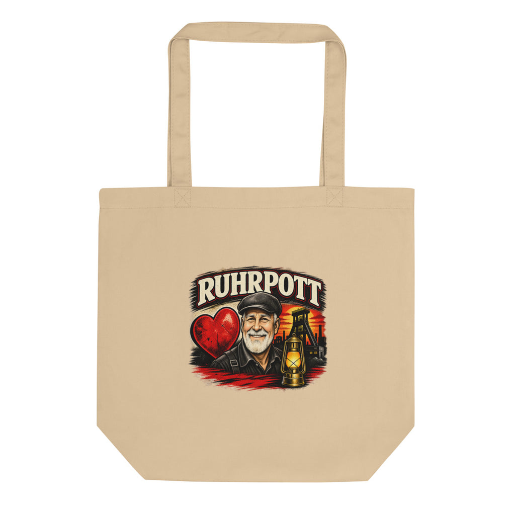 Ruhrpott Bergmann mit Herz und Grubenlampe – Bio-Baumwolltasche – Frontdruck