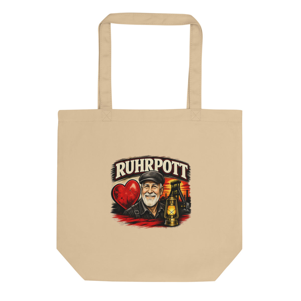 Ruhrpott Bergmann mit Herz und Grubenlampe – Bio-Baumwolltasche – Frontdruck