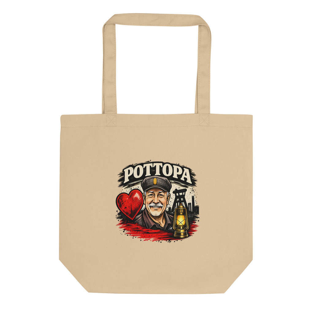 Pottopa Bergmann mit Herz und Grubenlampe – Bio-Baumwolltasche – Frontdruck