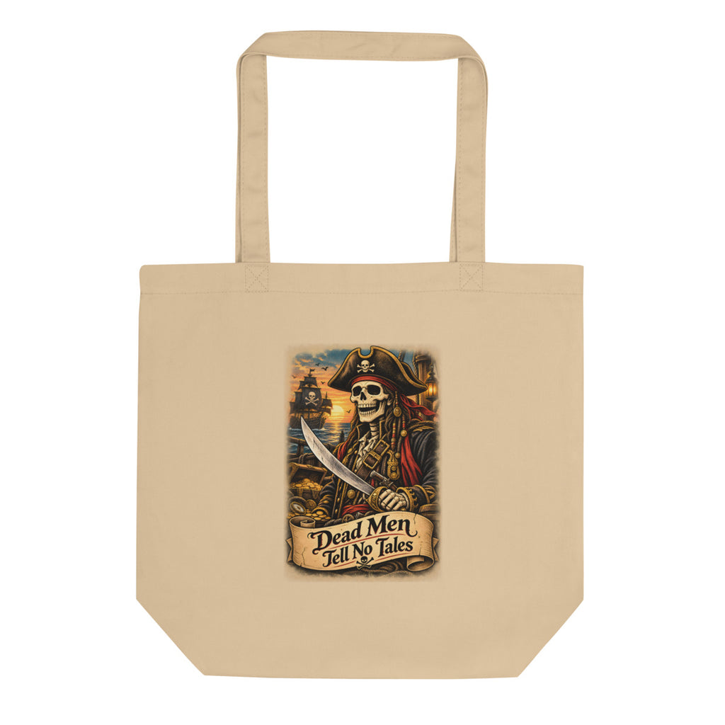 Piraten-Skelett mit Schriftzug "Dead Men Tell No Tales" – Bio-Baumwolltasche – Frontdruck