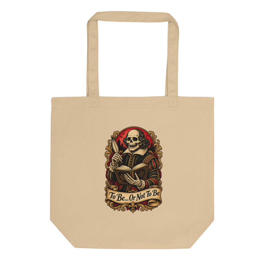 Skelett Shakespeare mit Feder und Buch – Bio-Baumwolltasche – Frontdruck