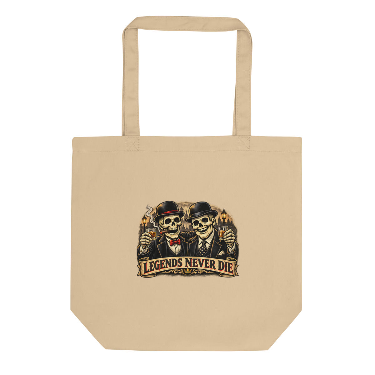 Legends Never Die mit Skelett-Anzug – Bio-Baumwolltasche – Frontdruck
