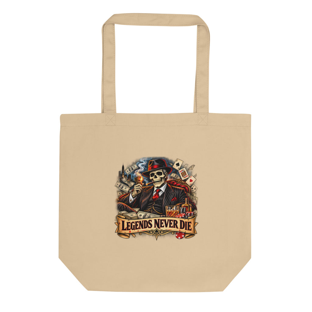 Skelett-Gangster mit Zigarre und Schriftzug – Bio-Baumwolltasche – Frontdruck