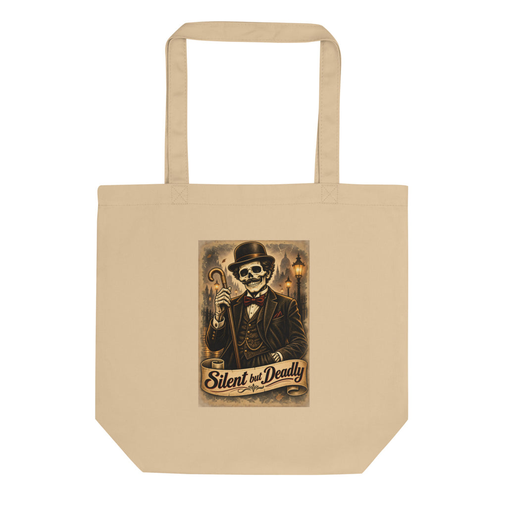 Skelett-Gentleman mit Zylinder und Gehstock – Bio-Baumwolltasche – Frontdruck