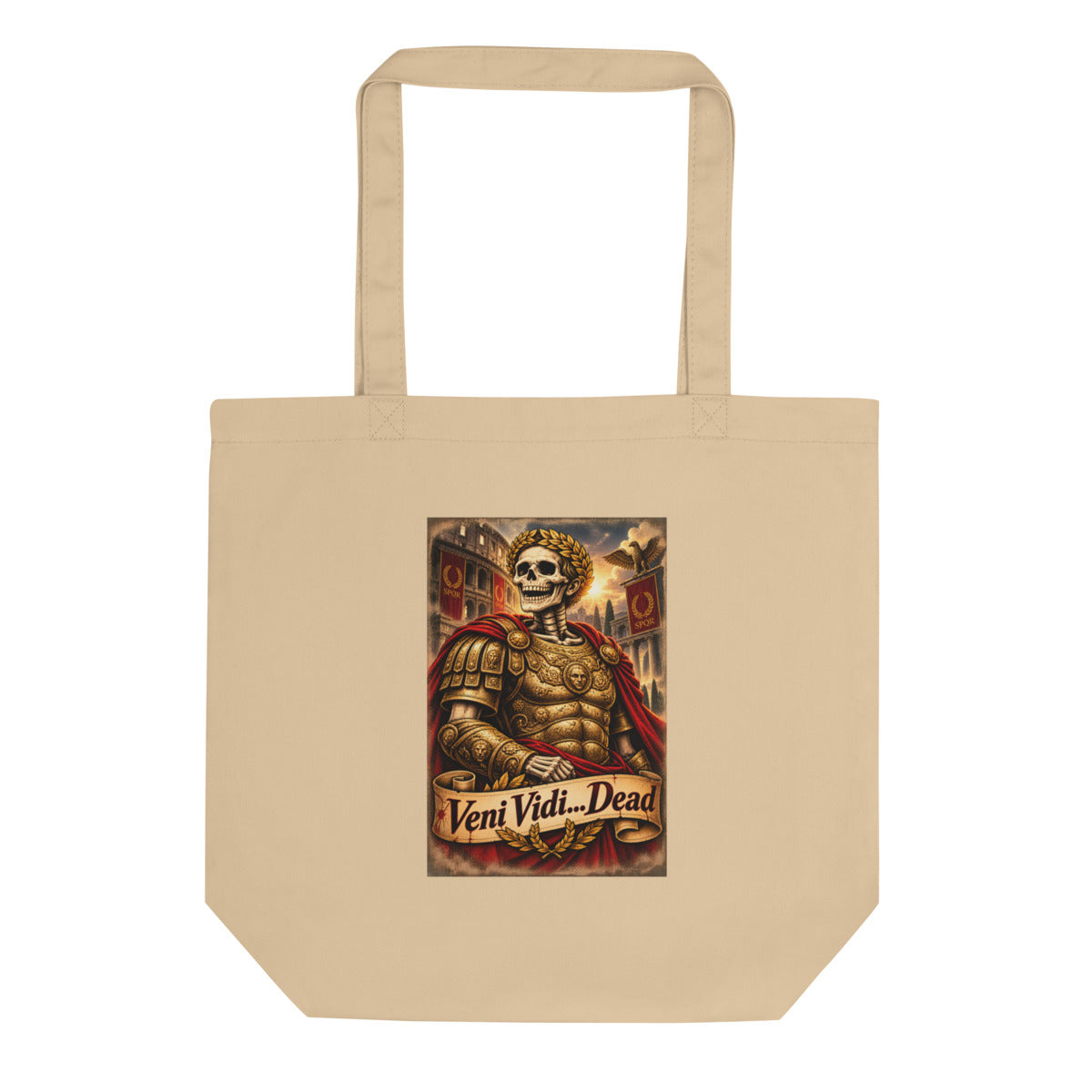 Römischer Skelett-Kaiser mit Lorbeerkranz – Bio-Baumwolltasche – Frontdruck