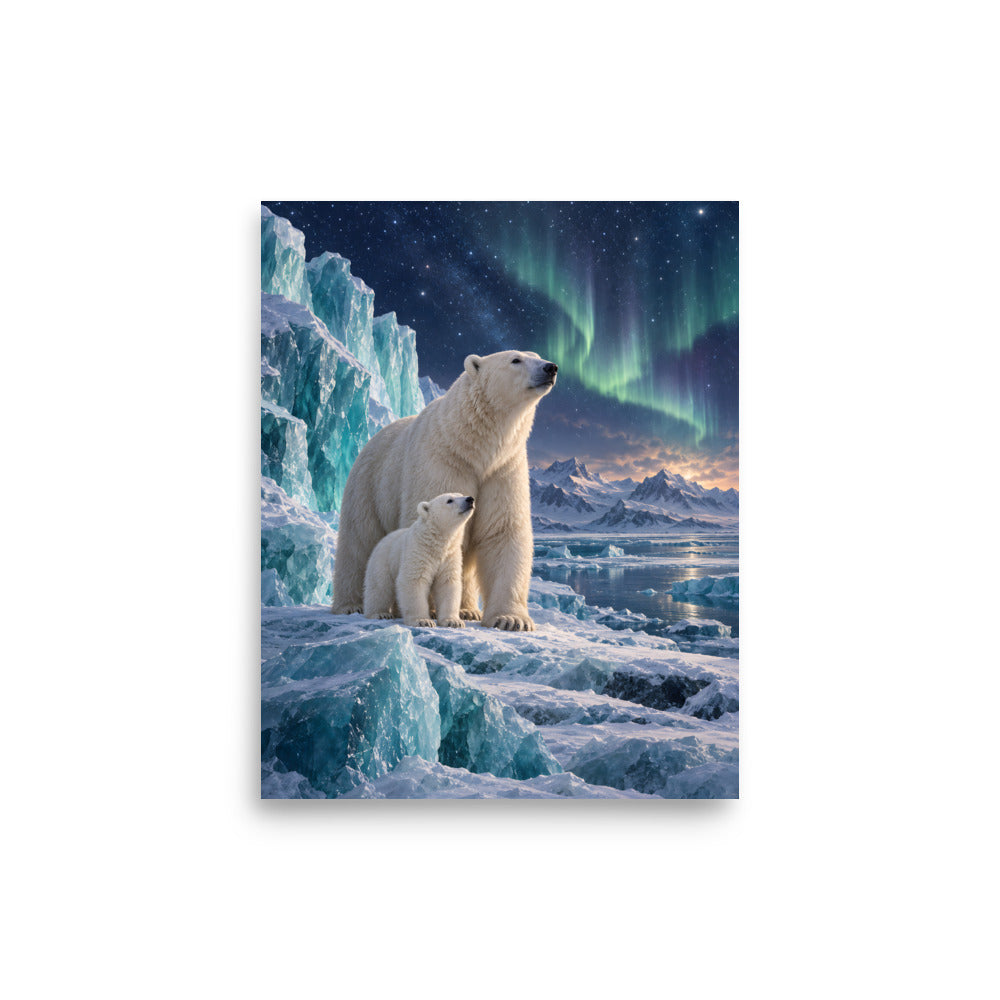 Eisbärfamilie unter Wintersternen – Poster 8 × 10 Zoll