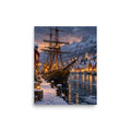Segelschiff im nordischen Weihnachtshafen – Poster 8 × 10 Zoll