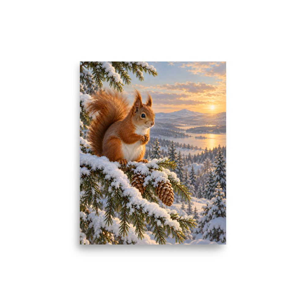 Eichhörnchen im Winterwald – Poster 8 × 10 Zoll