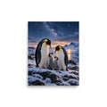 Pinguinfamilie unter Wintersternen – Poster 8 × 10 Zoll