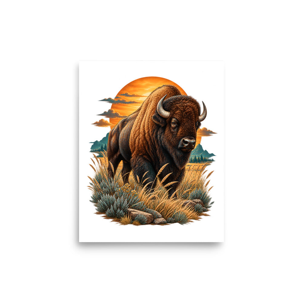 Bison im Sonnenuntergang – Poster 8 × 10 Zoll