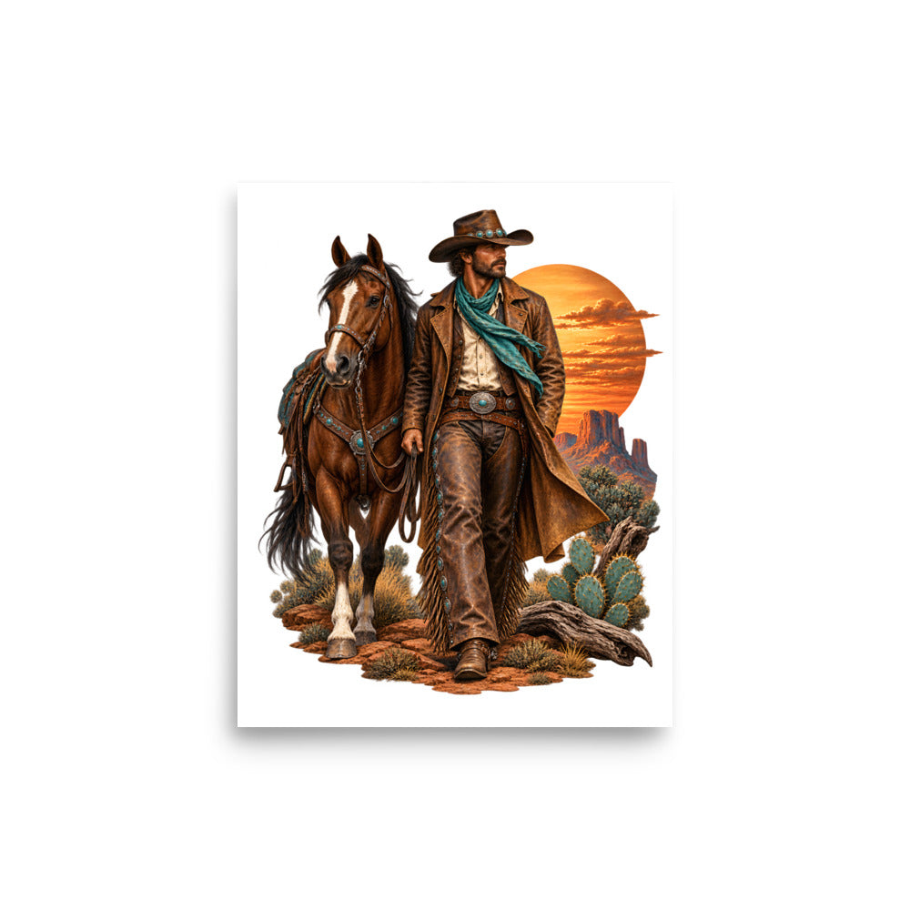 Cowboy im Abendrot – Poster 8 × 10 Zoll