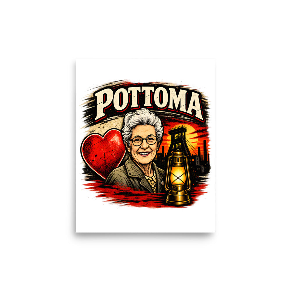 POTOMA mit älterer Frau, Bergbau und Laterne – Poster 8 × 10 Zoll