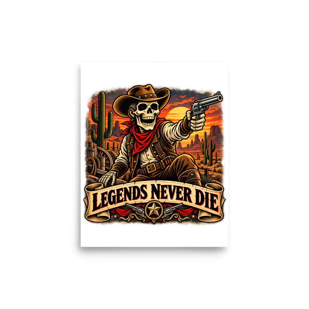 Western Skelett mit Revolver und Schriftzug – Poster 8 × 10 Zoll