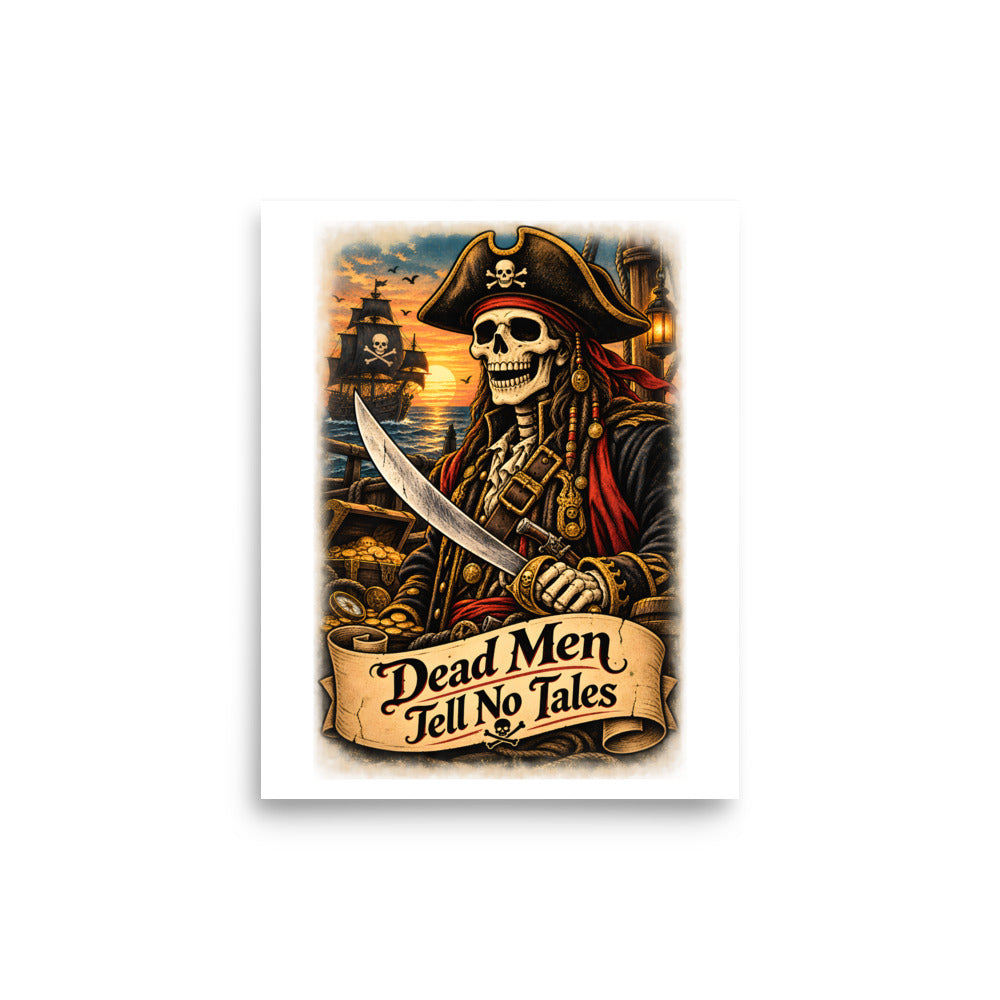 Piraten-Skelett mit Schriftzug "Dead Men Tell No Tales" – Poster 8 × 10 Zoll