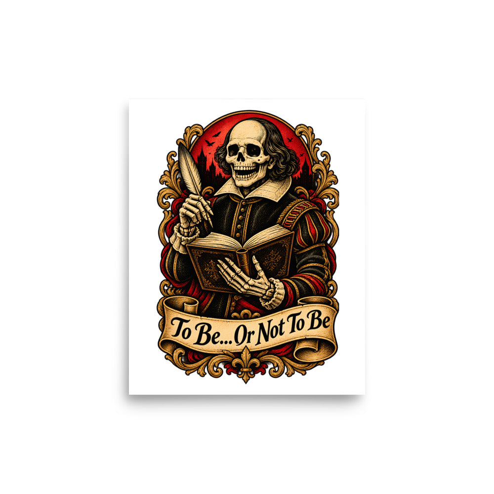 Skelett Shakespeare mit Feder und Buch – Poster 8 × 10 Zoll