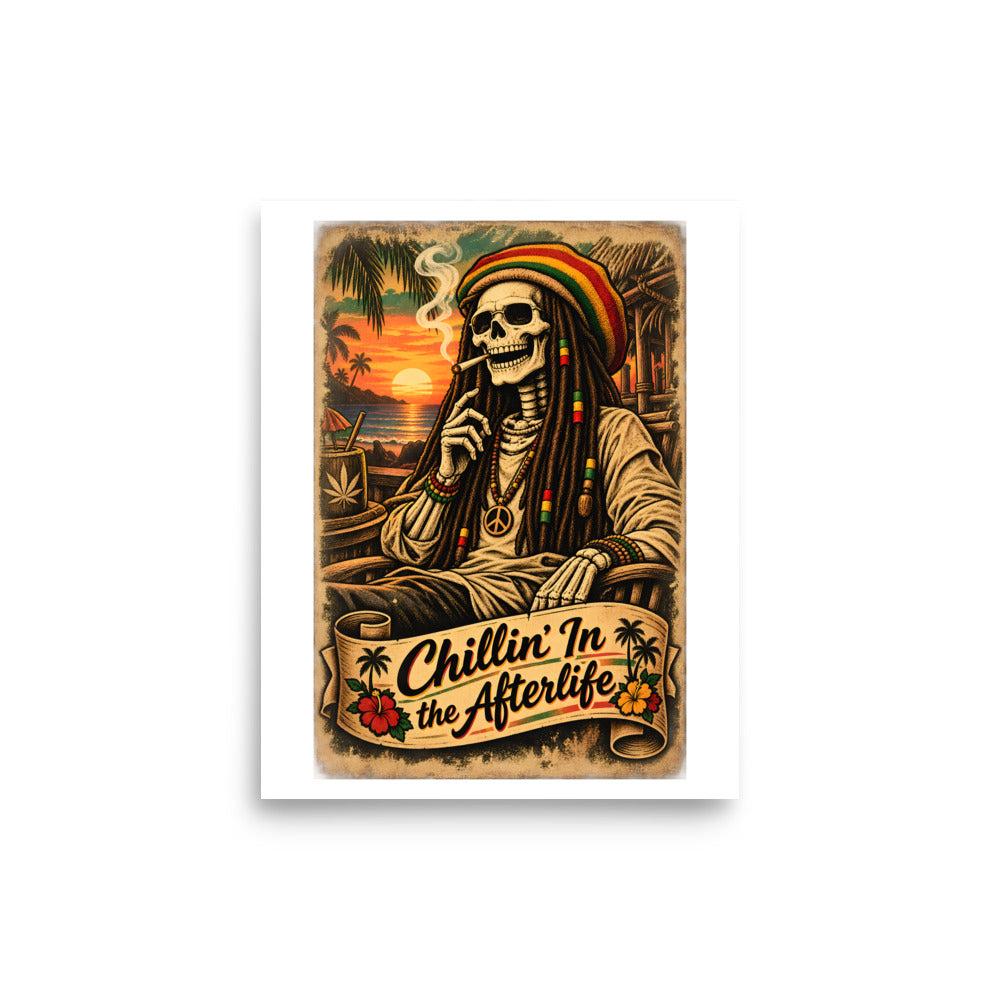 Skelett mit Rasta-Mütze am Strand – Poster 8 × 10 Zoll