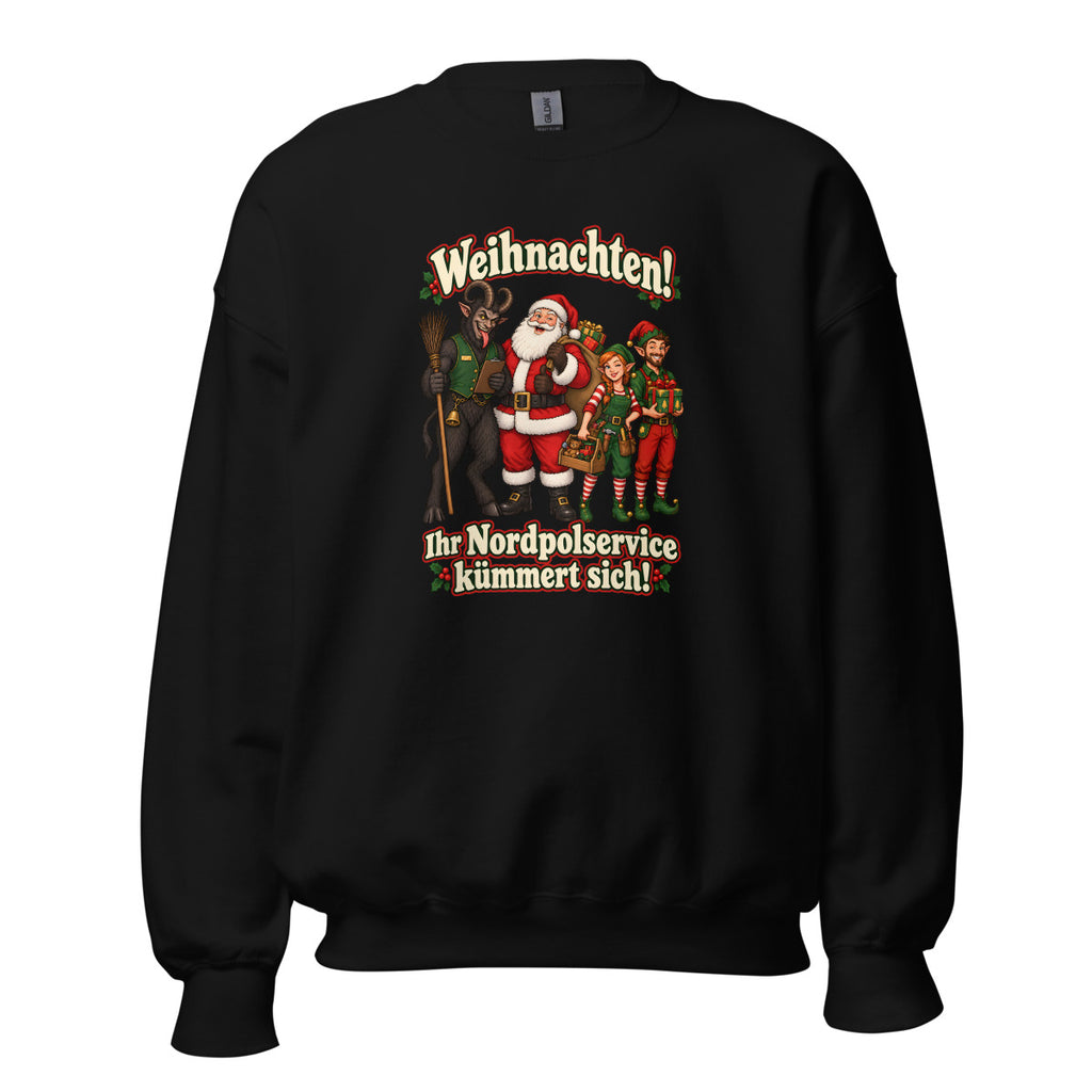 Weihnachten! Ihr Nordpolservice kümmert sich! – Sweatshirt – großer Frontdruck