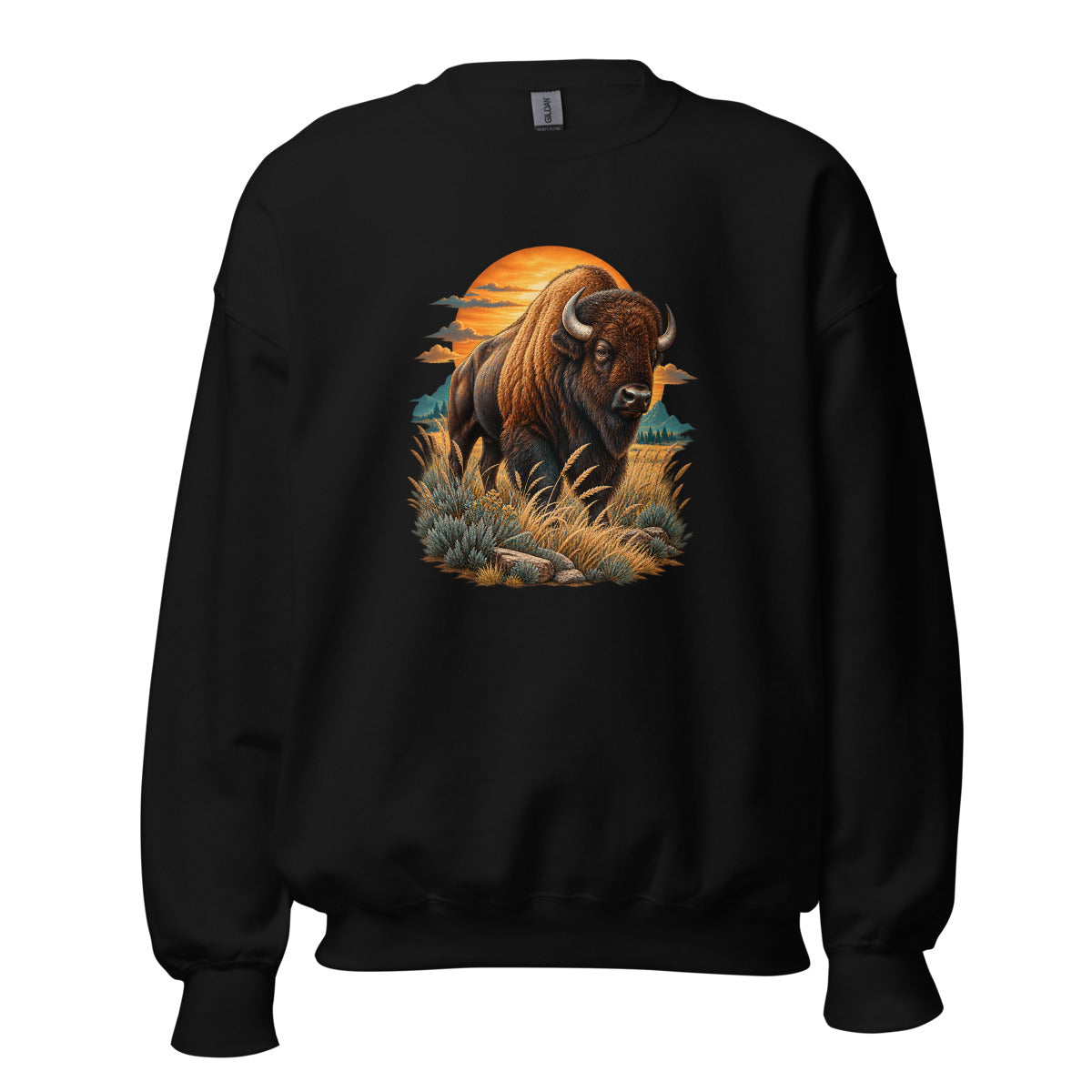 Bison im Sonnenuntergang – Sweatshirt – großer Frontdruck