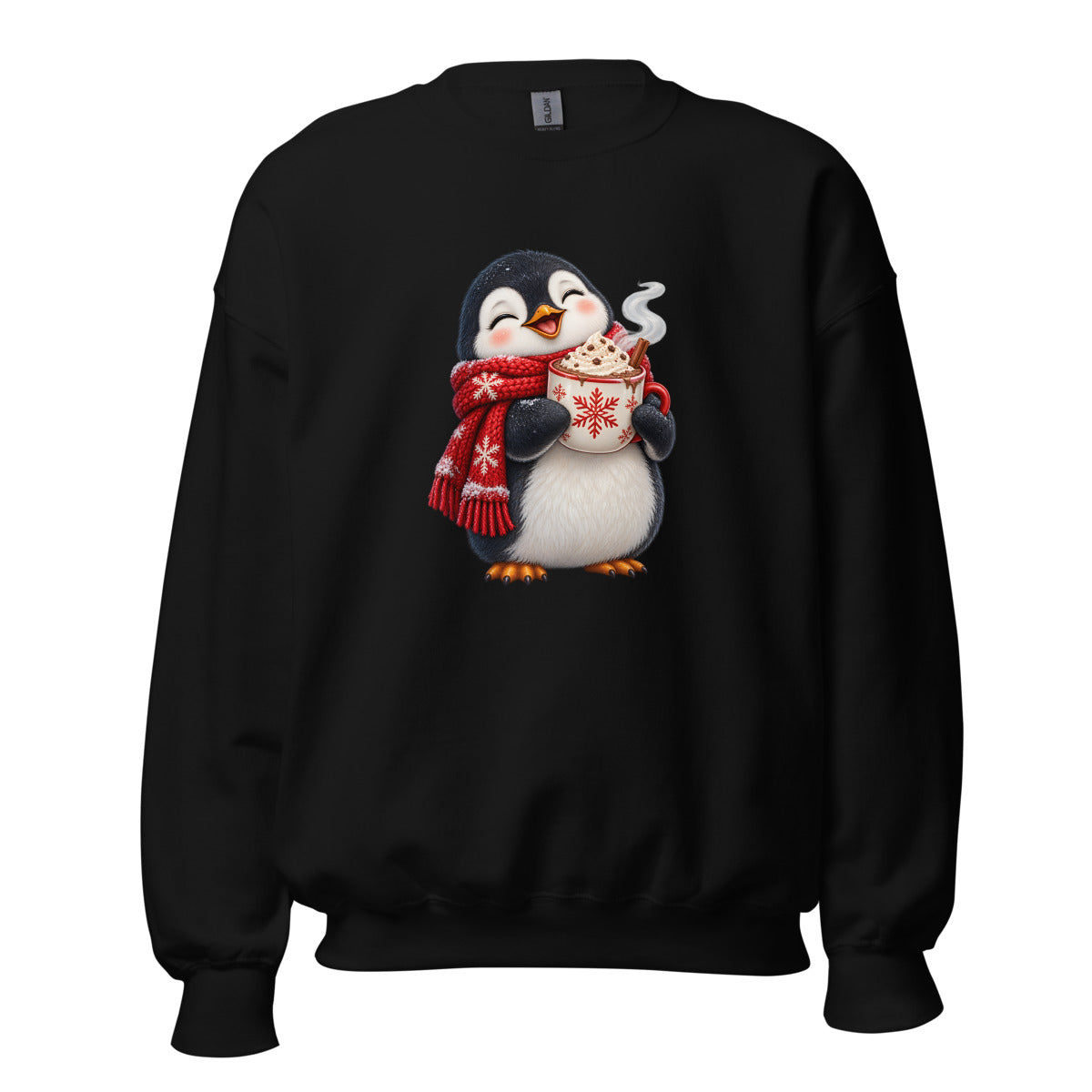 Pinguin mit Kakao – Sweatshirt – großer Frontdruck