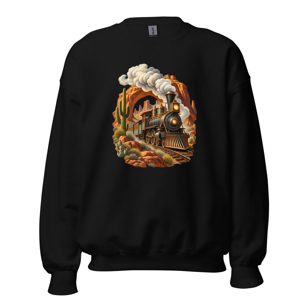 Lokomotive nach Westen – Sweatshirt – großer Frontdruck
