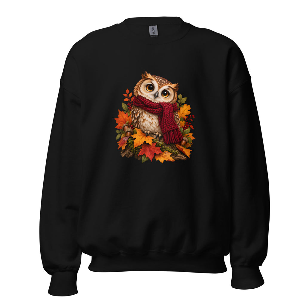 Eule im Strickschal – Sweatshirt – großer Frontdruck