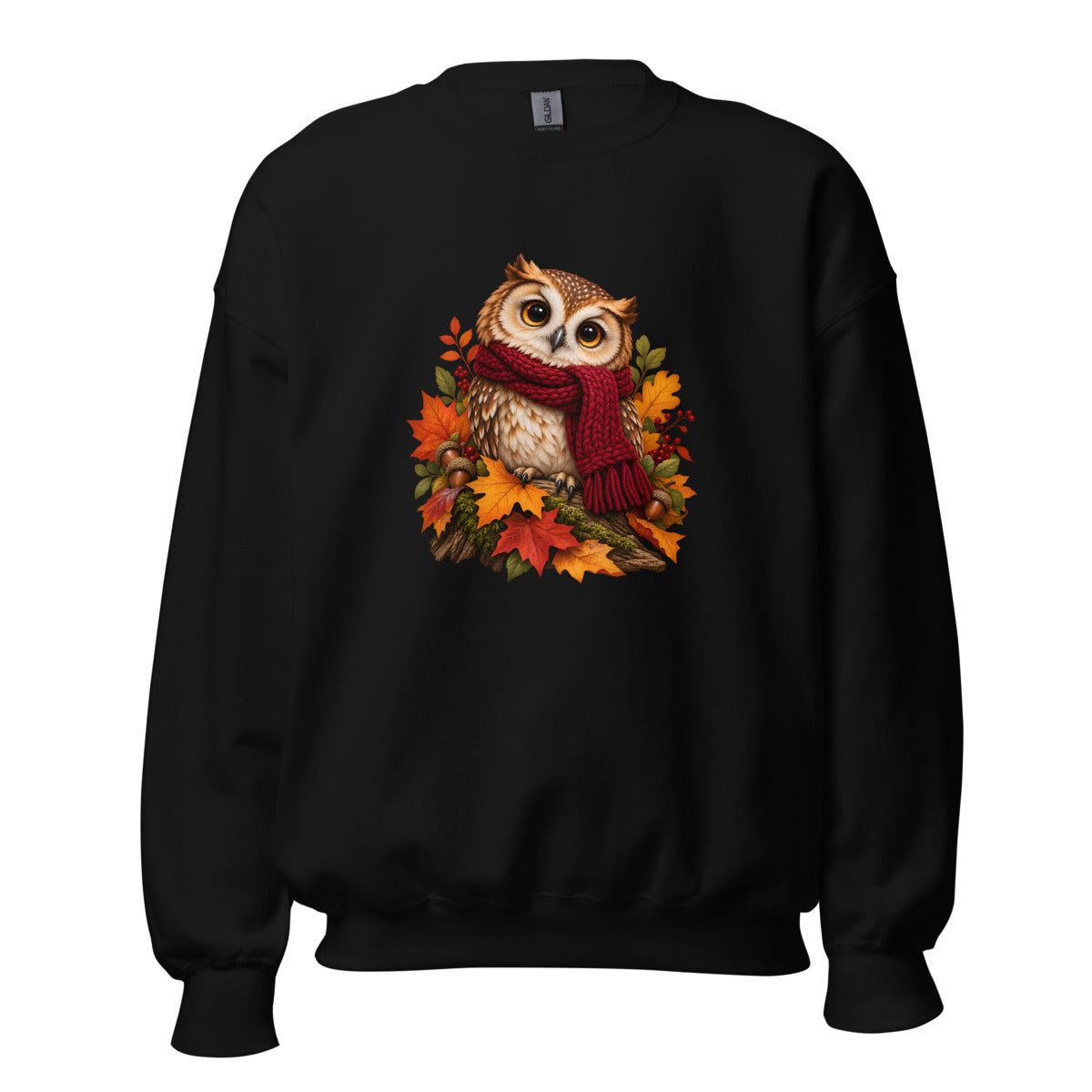 Eule im Strickschal – Sweatshirt – großer Frontdruck