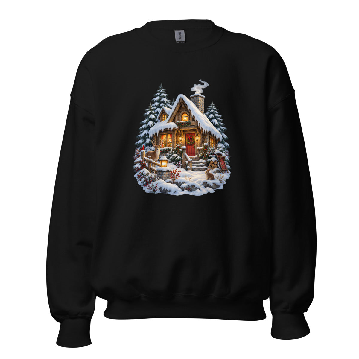 Hütte im Schneetraum – Sweatshirt – großer Frontdruck
