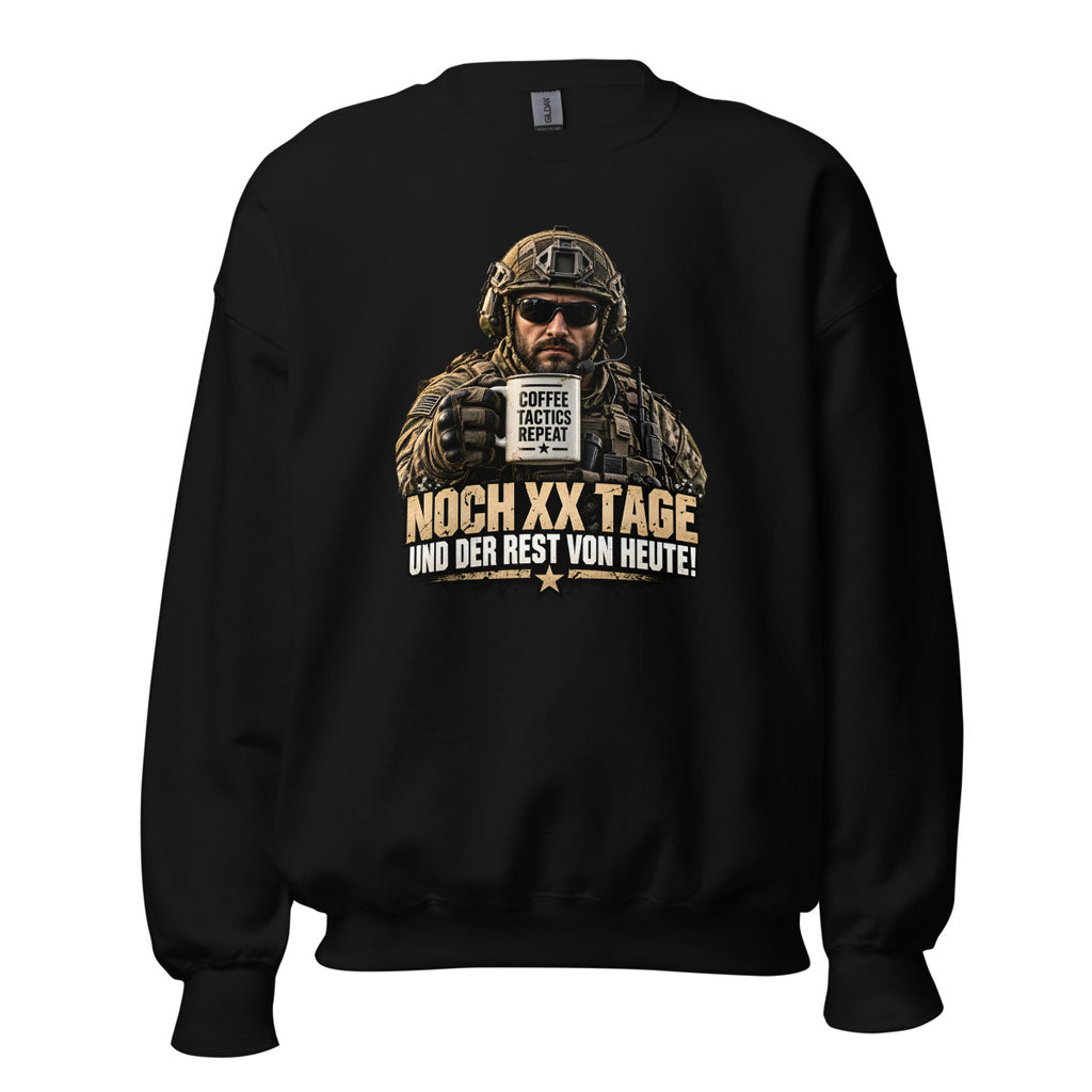 Soldat mit Kaffeetasse und Spruch – Sweatshirt – großer Frontdruck