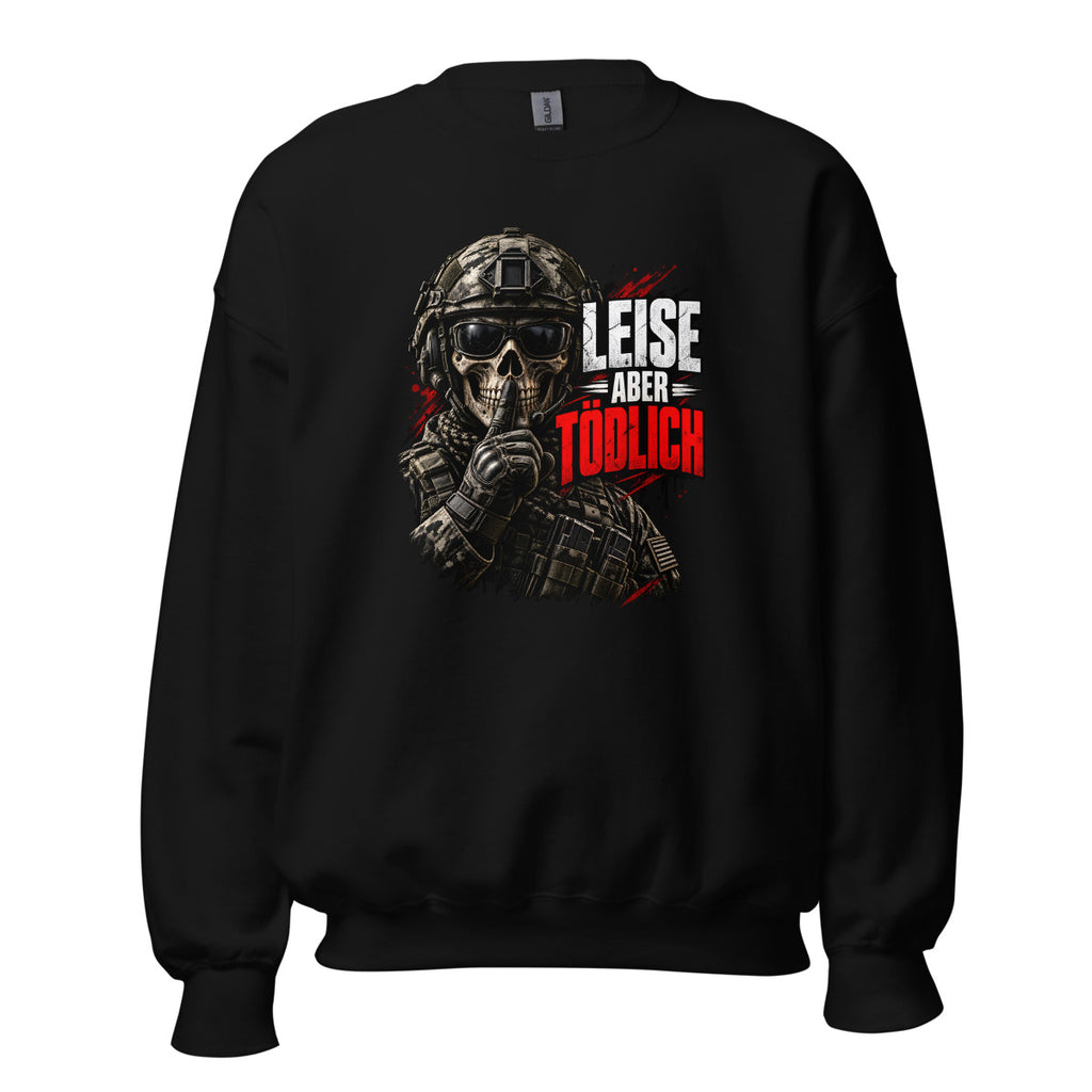 Soldat mit Totenschädel und Shushing-Geste – Sweatshirt – großer Frontdruck
