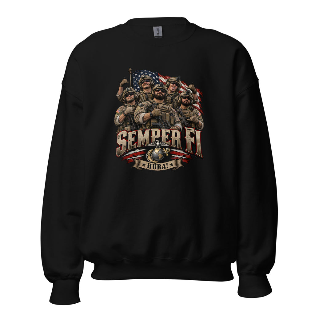 USMC Semper Fi Gruppe mit Flagge – Sweatshirt – großer Frontdruck