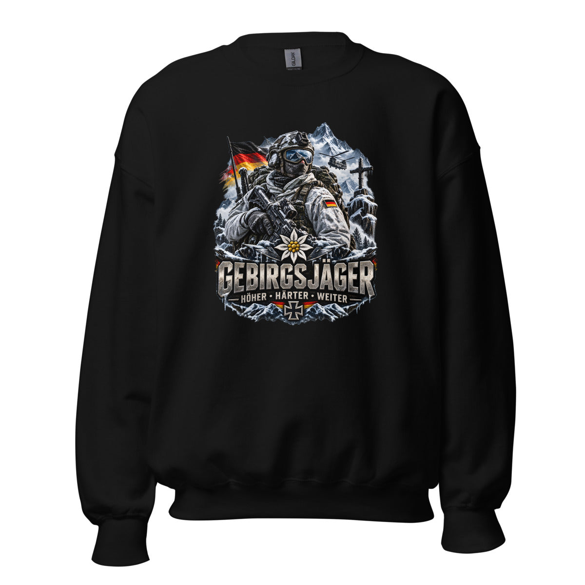 Gebirgsjäger Soldat im Schnee – Sweatshirt – großer Frontdruck