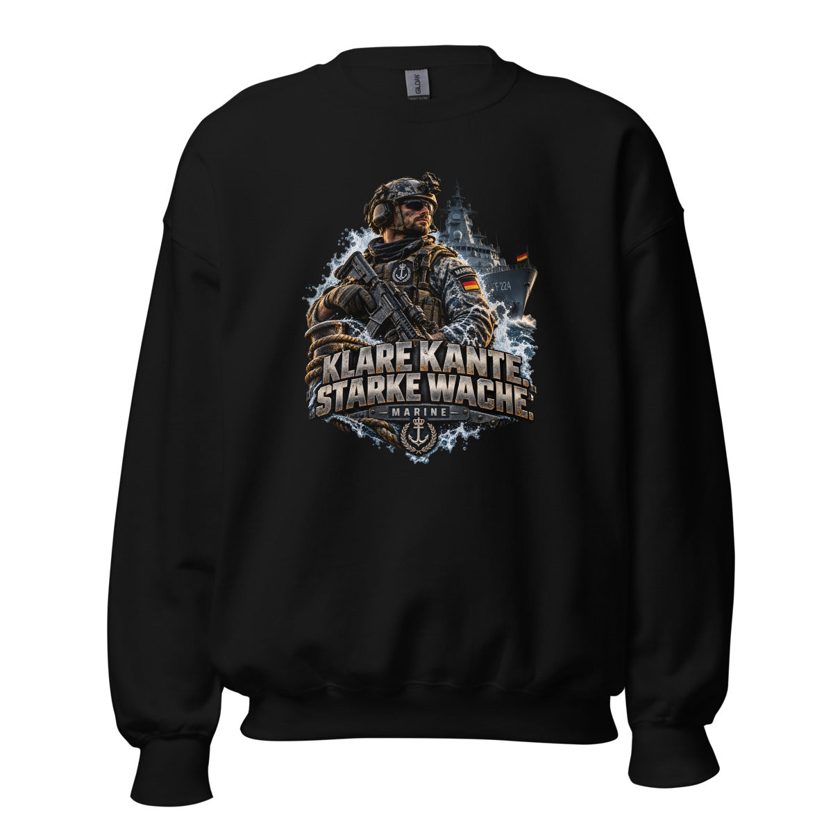 Marine Soldat mit Kriegsschiff – Sweatshirt – großer Frontdruck