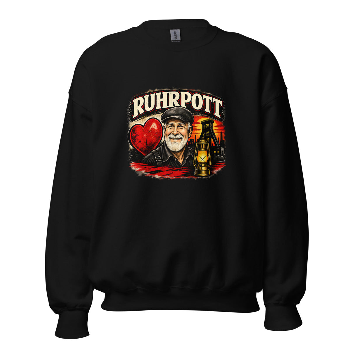 Ruhrpott Bergmann mit Herz und Grubenlampe – Sweatshirt – großer Frontdruck