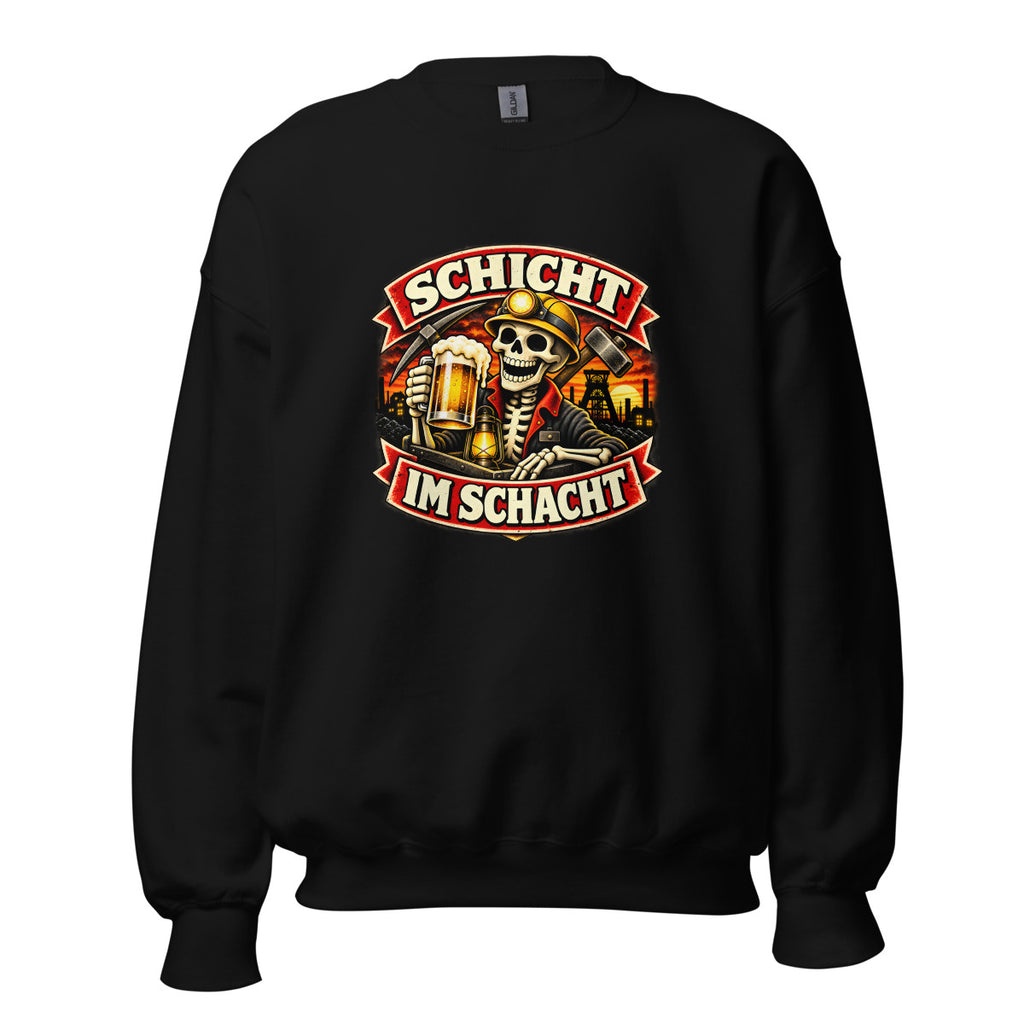 Schicht im Schacht Skelett Bergbau Bier – Sweatshirt – großer Frontdruck
