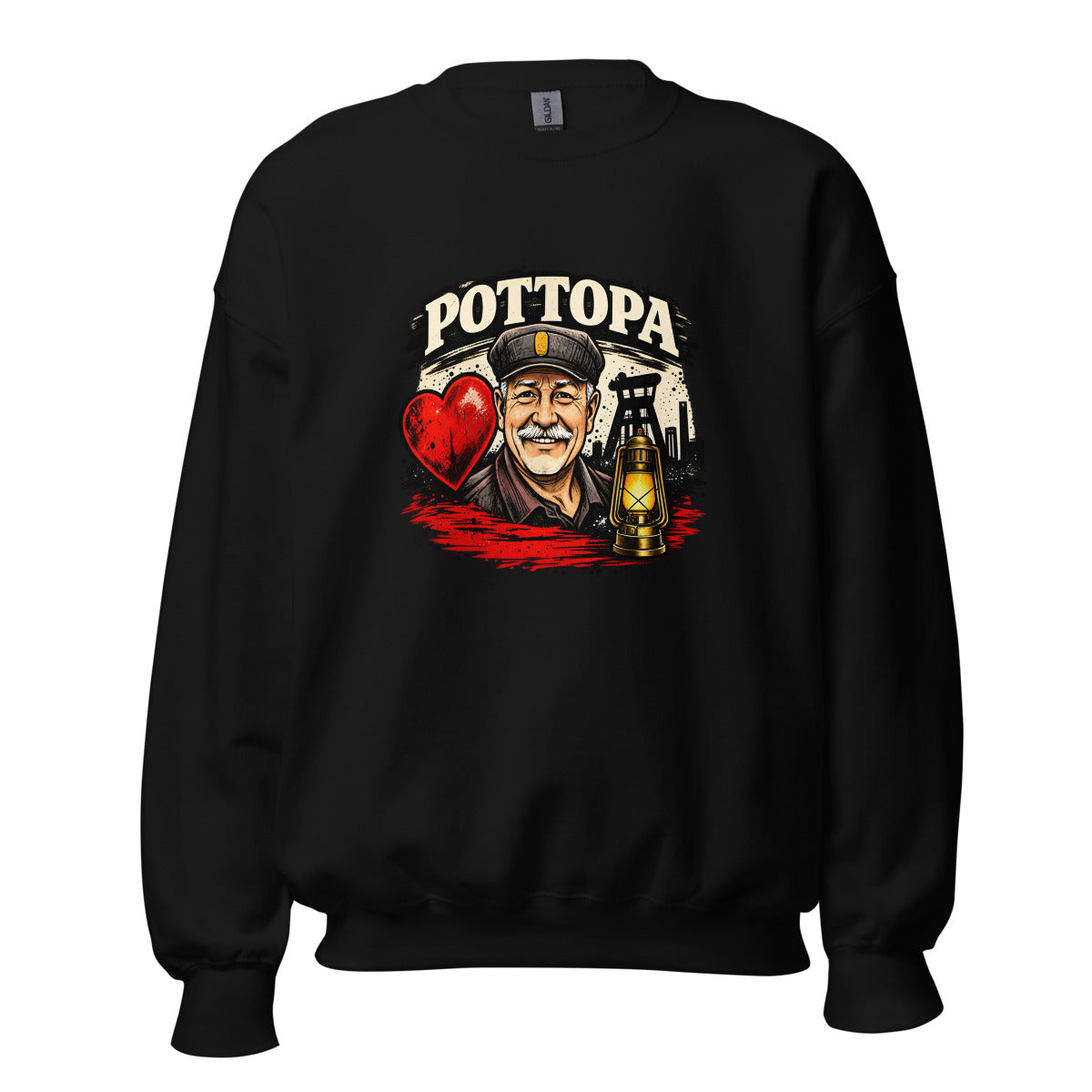 Pottopa Bergmann mit Herz und Grubenlampe – Sweatshirt – großer Frontdruck