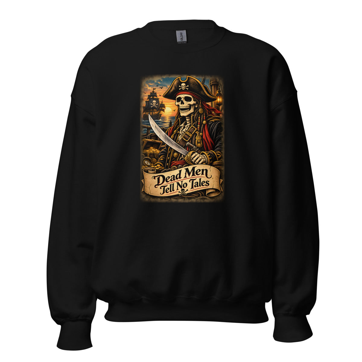 Piraten-Skelett mit Schriftzug "Dead Men Tell No Tales" – Sweatshirt – großer Frontdruck