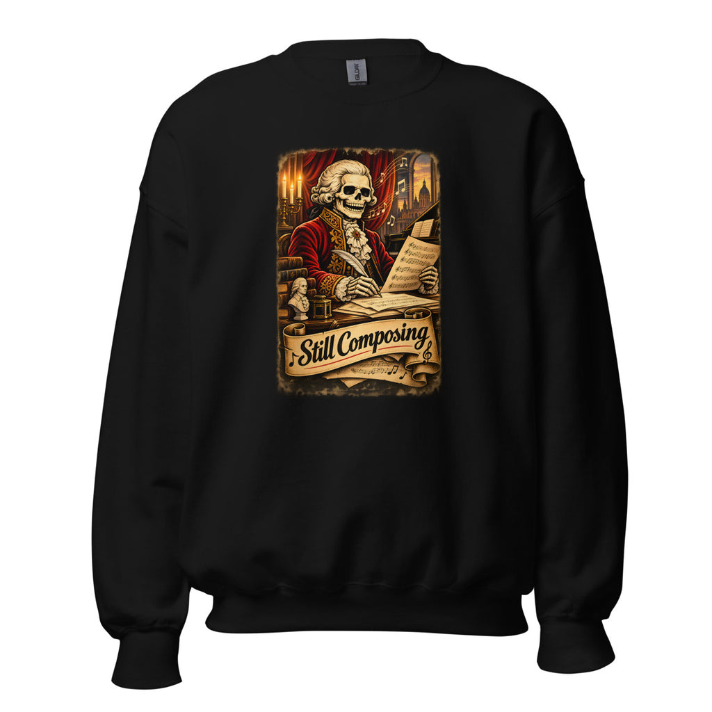 Skelett-Komponist "Still Composing" – Sweatshirt – großer Frontdruck