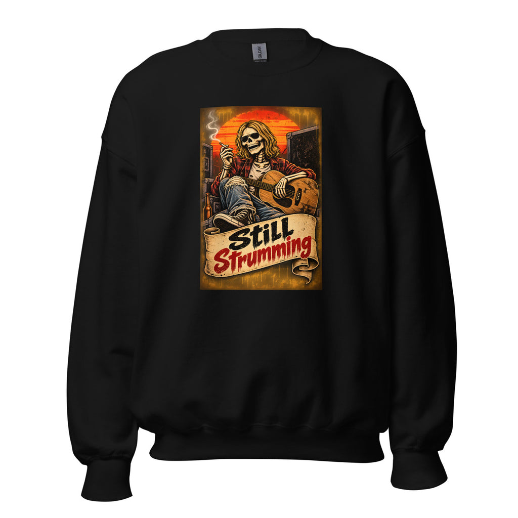 Still Strumming – Skelett-Gitarrist – Sweatshirt – großer Frontdruck