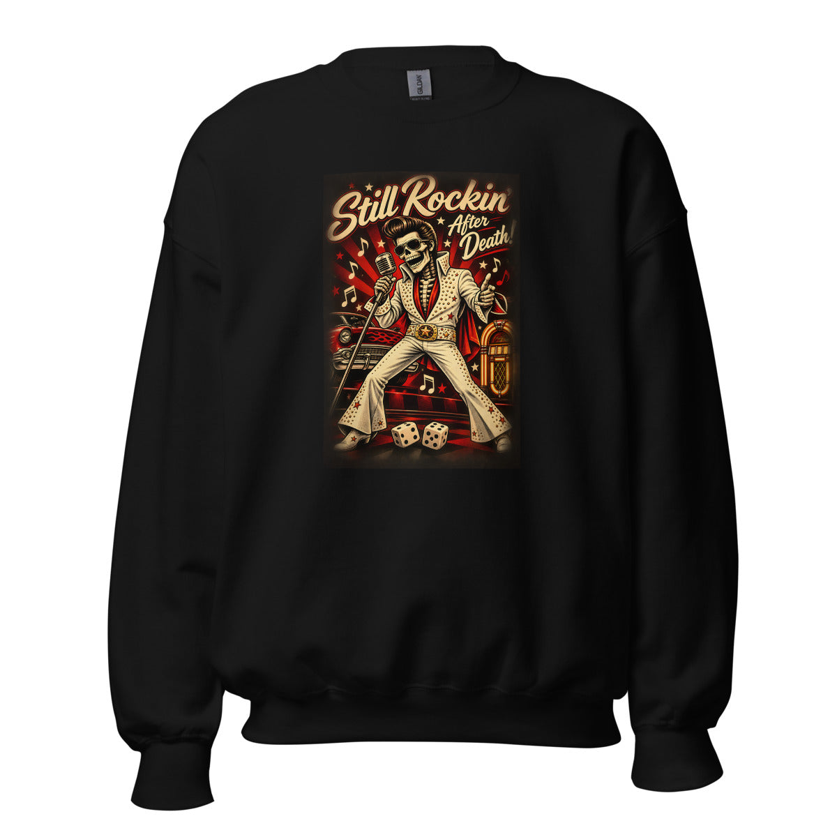 Rockabilly Skelett Elvis – Sweatshirt – großer Frontdruck
