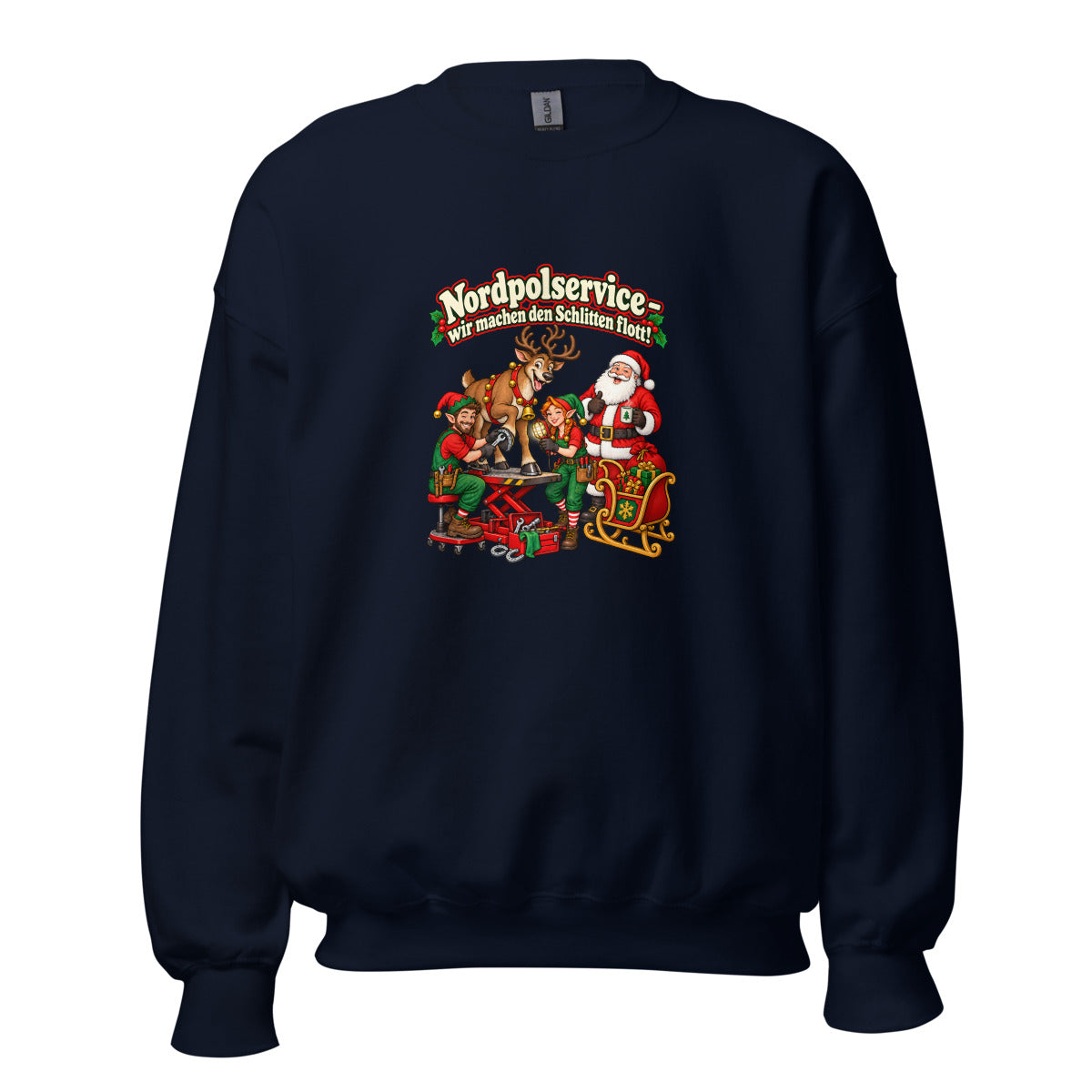 Nordpolservice – wir machen den Schlitten flott! – Sweatshirt – großer Frontdruck