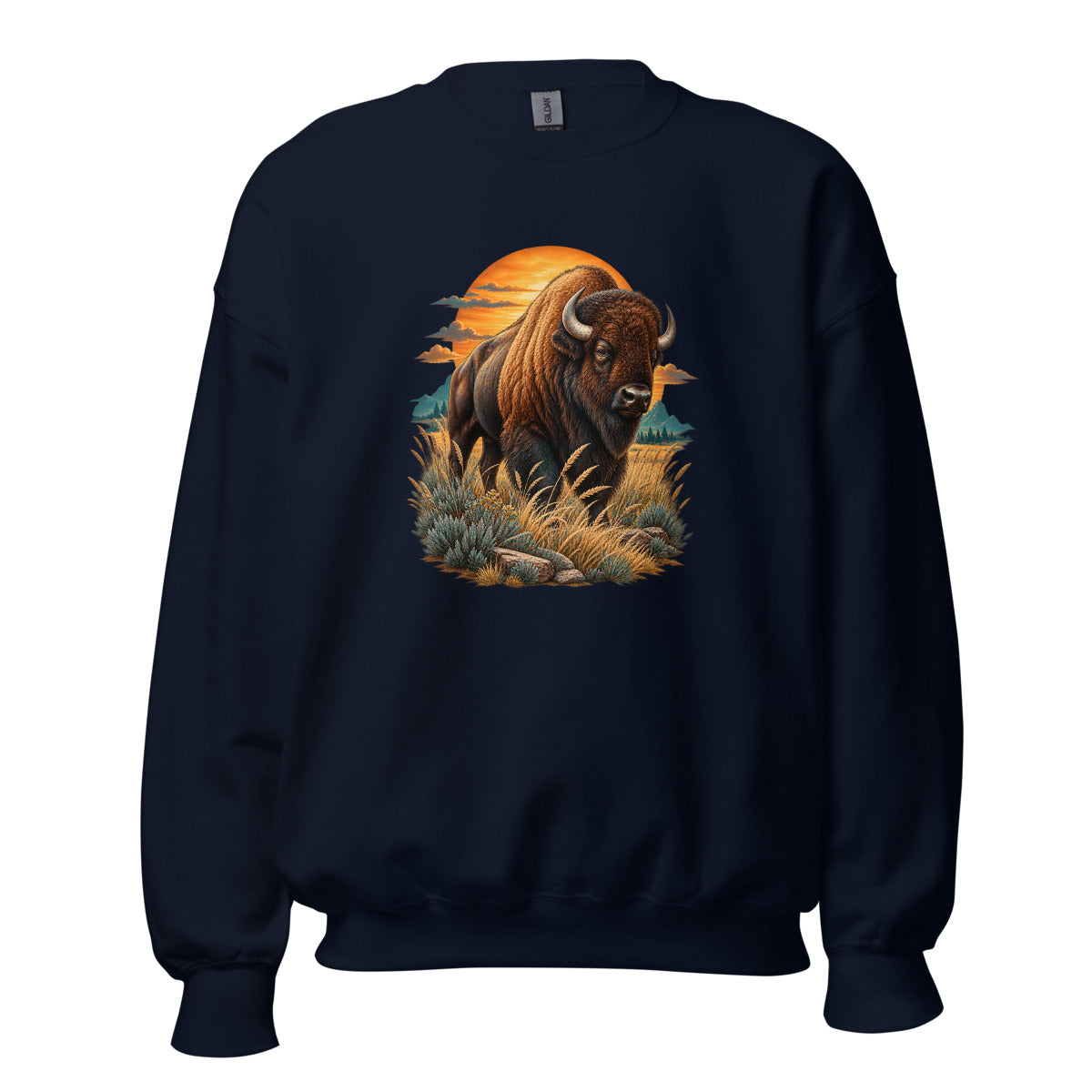 Bison im Sonnenuntergang – Sweatshirt – großer Frontdruck