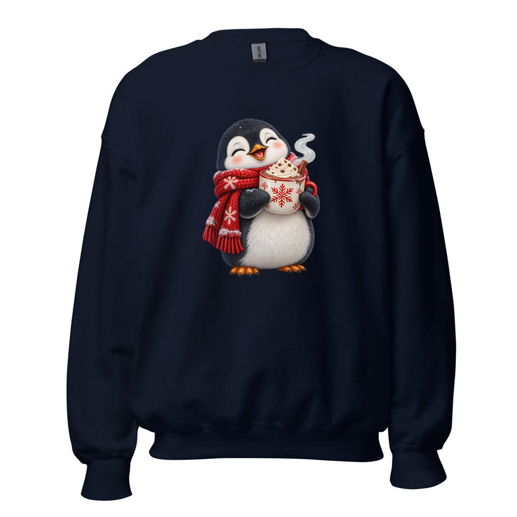 Pinguin mit Kakao – Sweatshirt – großer Frontdruck