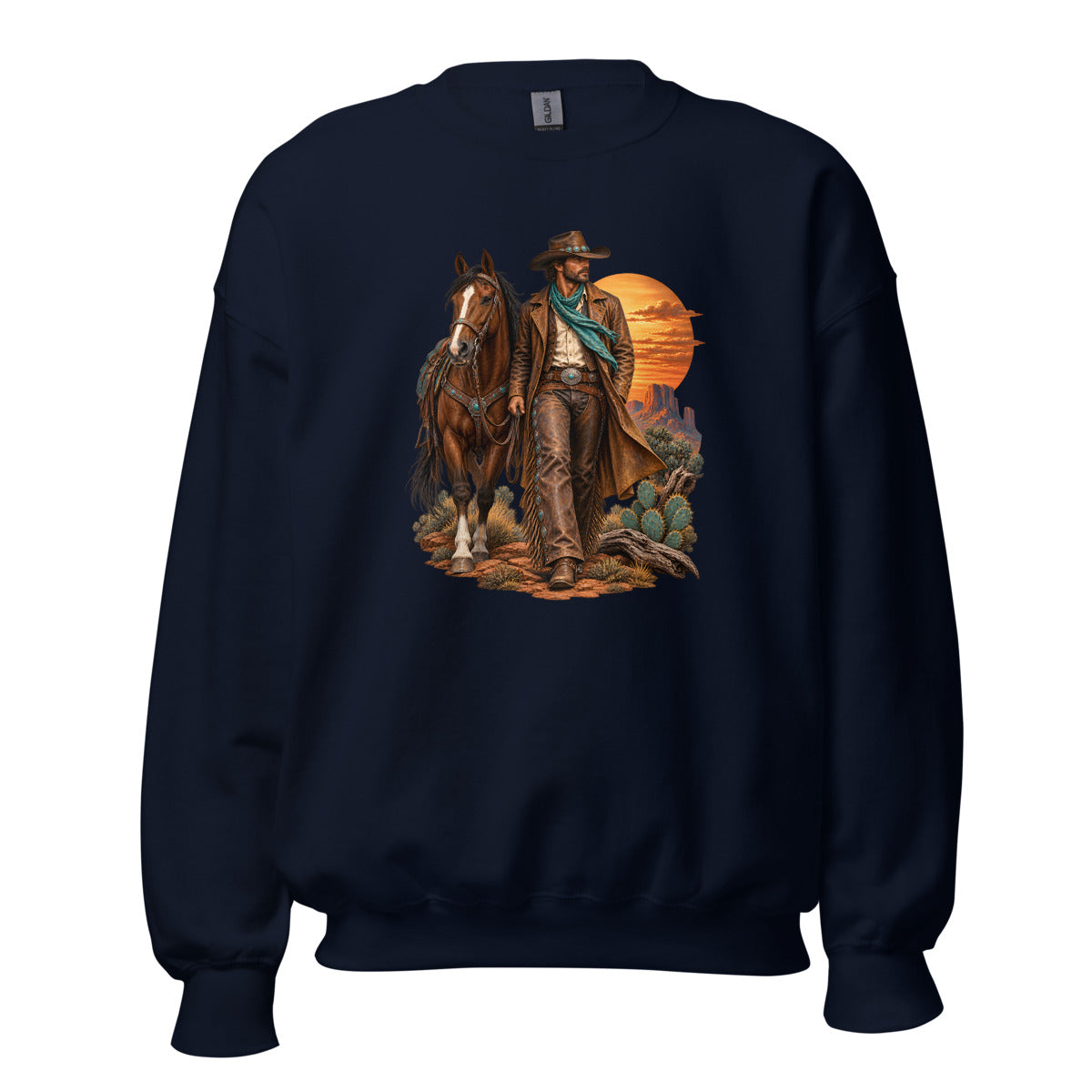 Cowboy im Abendrot – Sweatshirt – großer Frontdruck