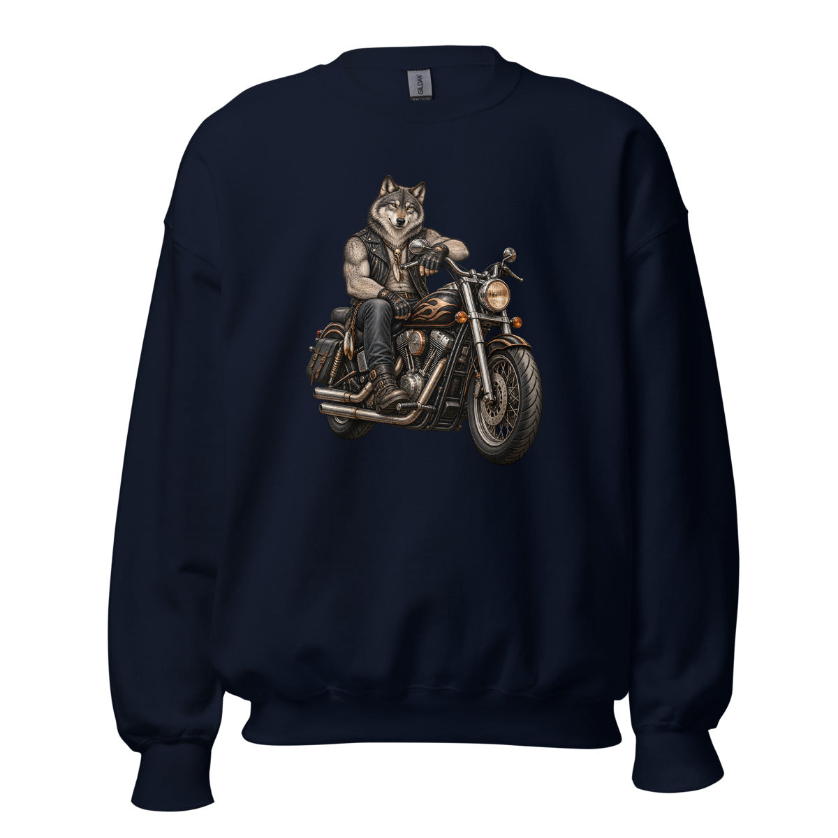 Wolf im Leder – Sweatshirt – großer Frontdruck