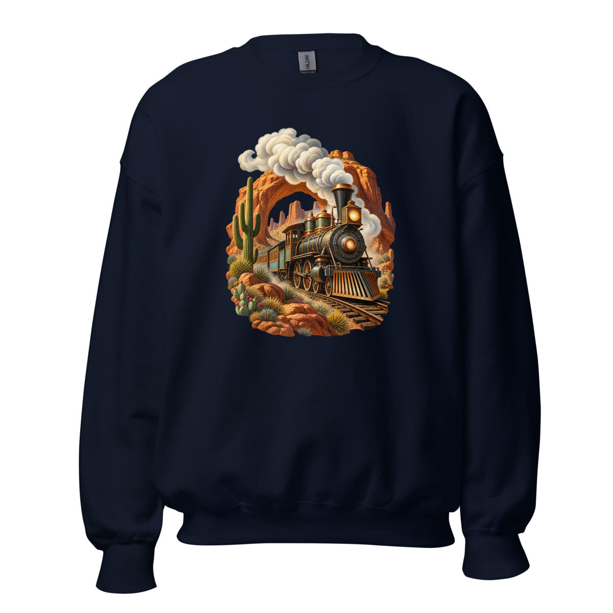 Lokomotive nach Westen – Sweatshirt – großer Frontdruck