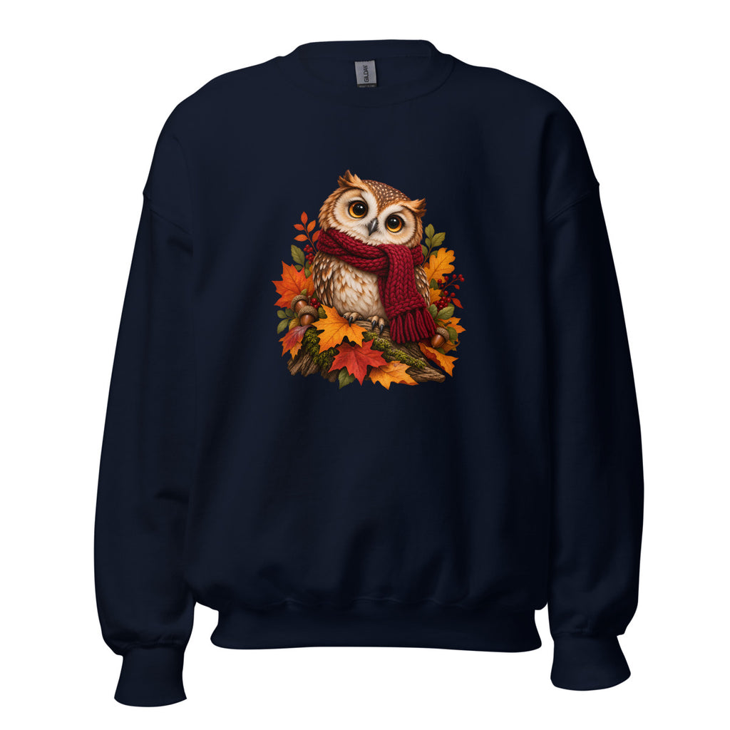 Eule im Strickschal – Sweatshirt – großer Frontdruck