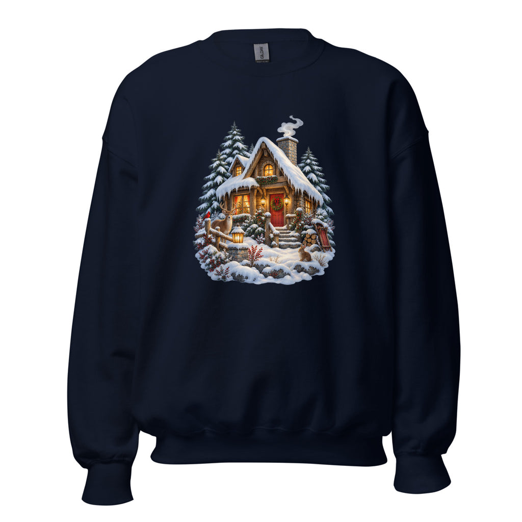 Hütte im Schneetraum – Sweatshirt – großer Frontdruck