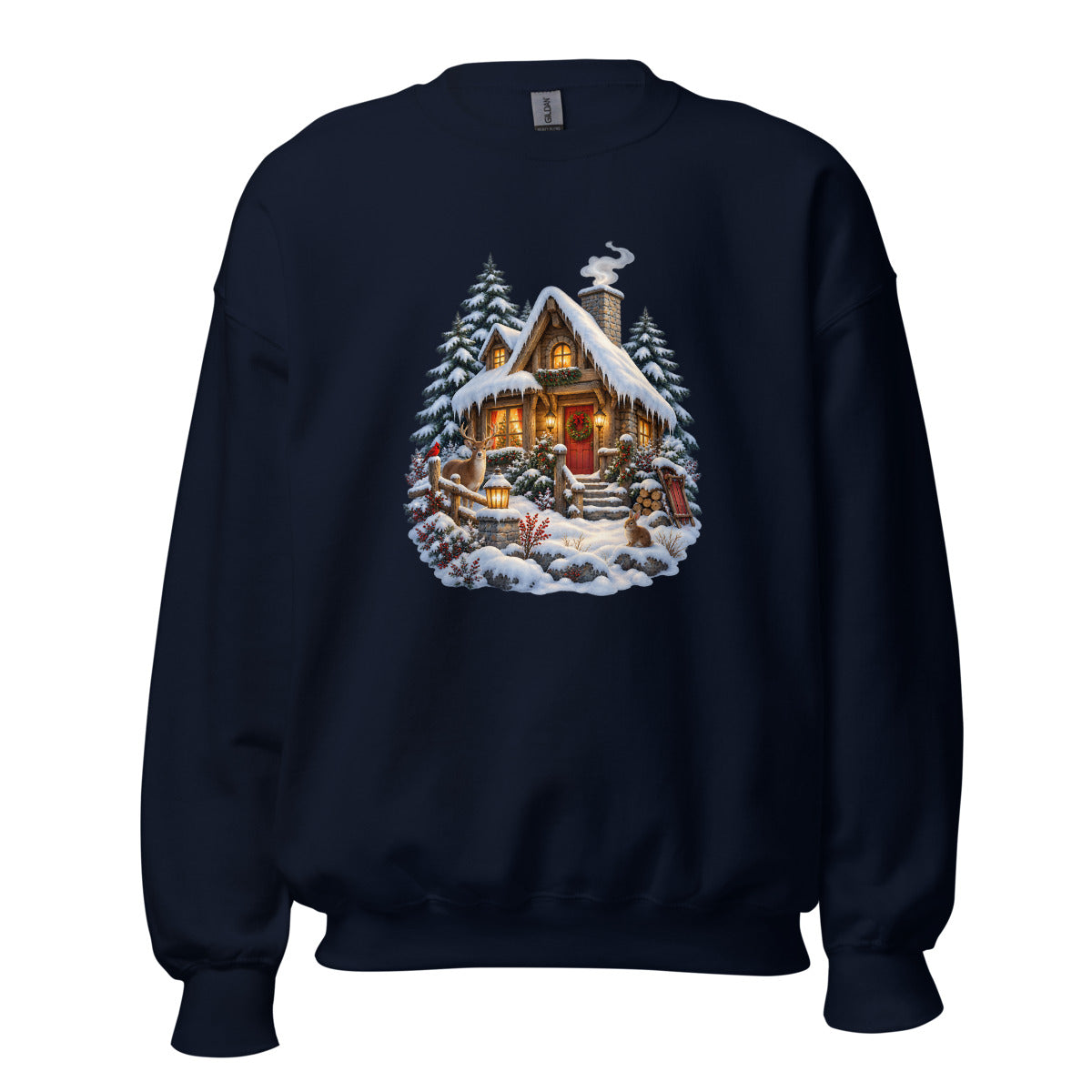 Hütte im Schneetraum – Sweatshirt – großer Frontdruck